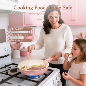 21 piece ceramic cookware set – detachable handle (pink)